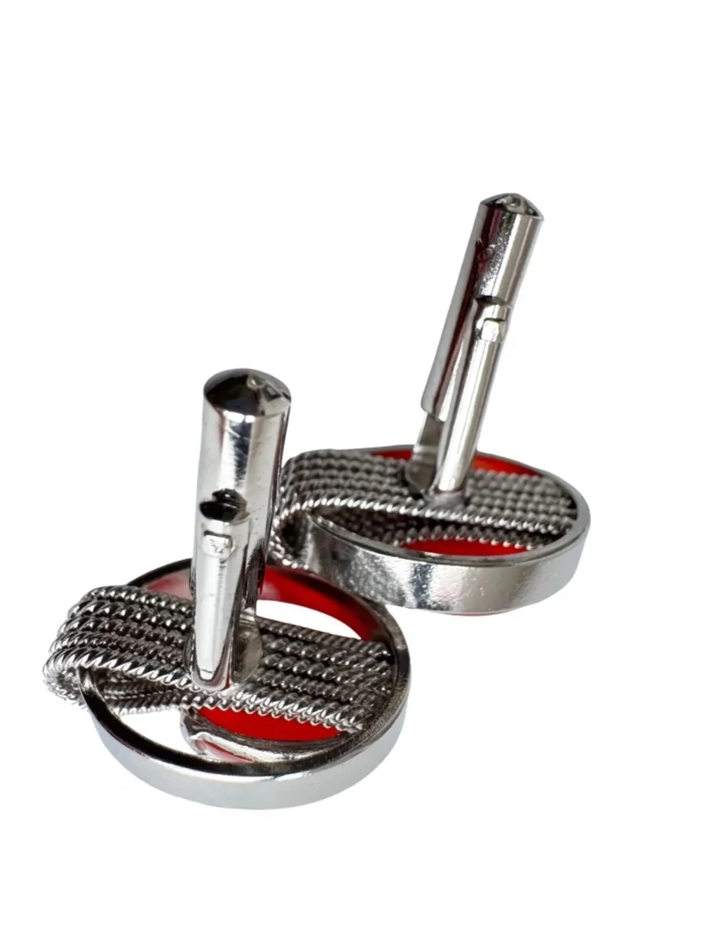 Vintage Red Cabochon Cufflinks Silver Tone Oval Mens Formal Jewelry Groom Gift